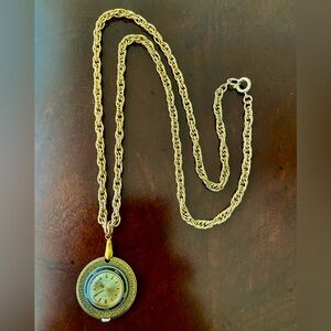 VTG Medana Lever Gold Tone&Enamel Case 17Jewel Swiss Pendant ChainNecklace Watch